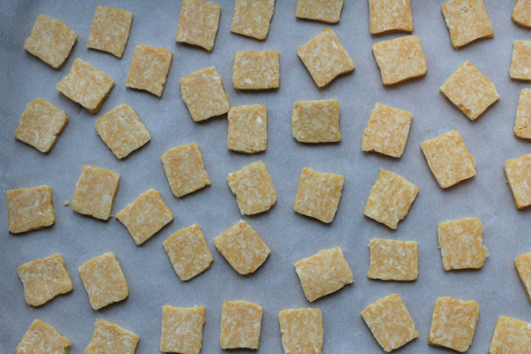 Spicy Homemade Cheeze-Its baking